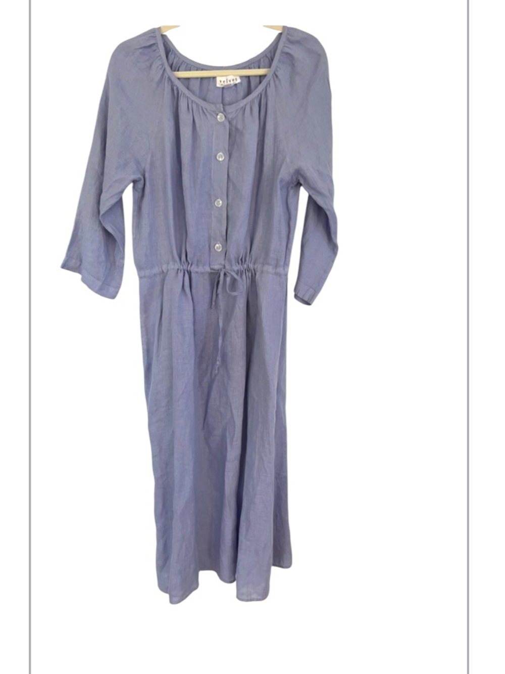 Velvet Linen Lavender Button-Front Midi Dress